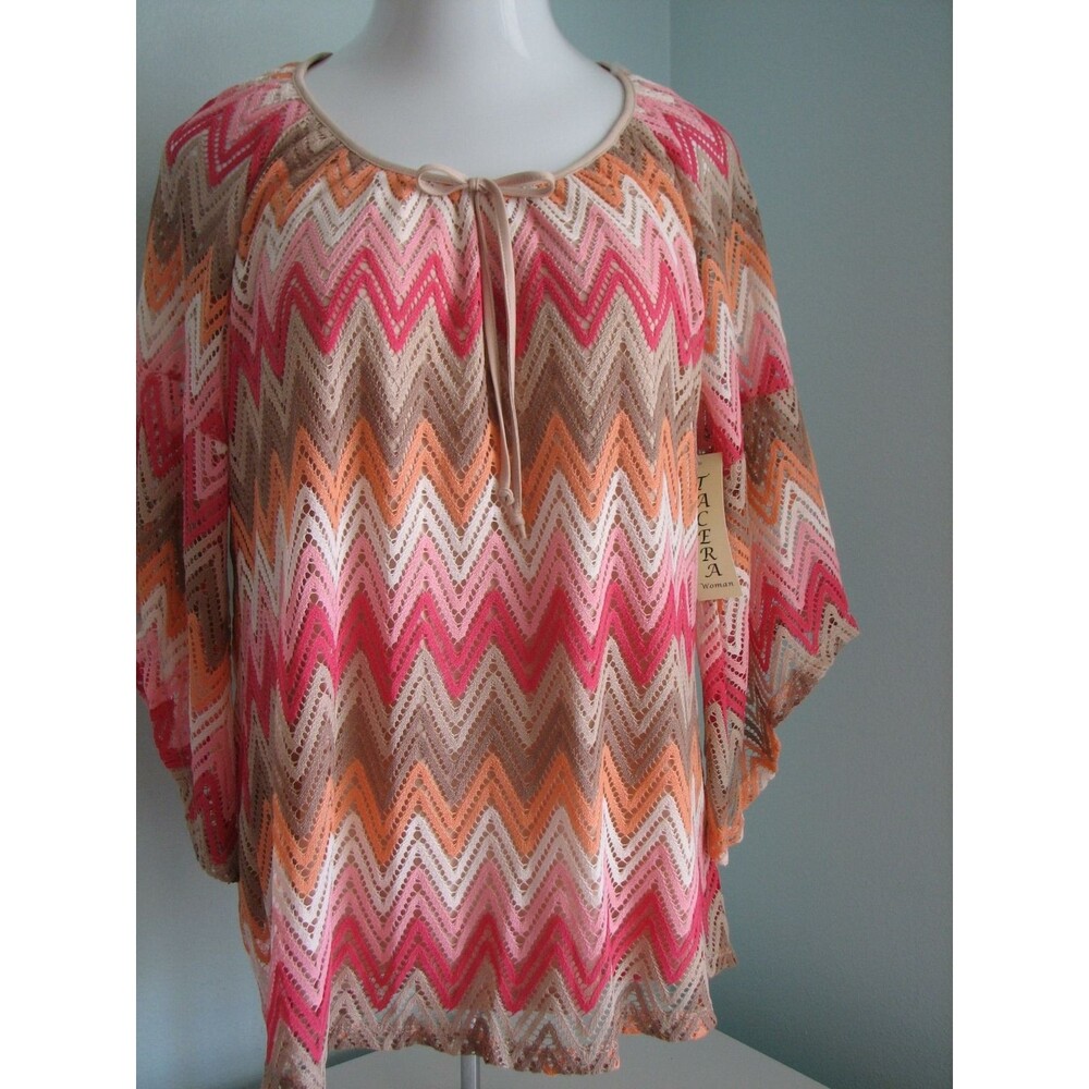 Women's Plus Size Soft Pastel Chevron Pattern Top Blouse Loose Fit Tacera 1X